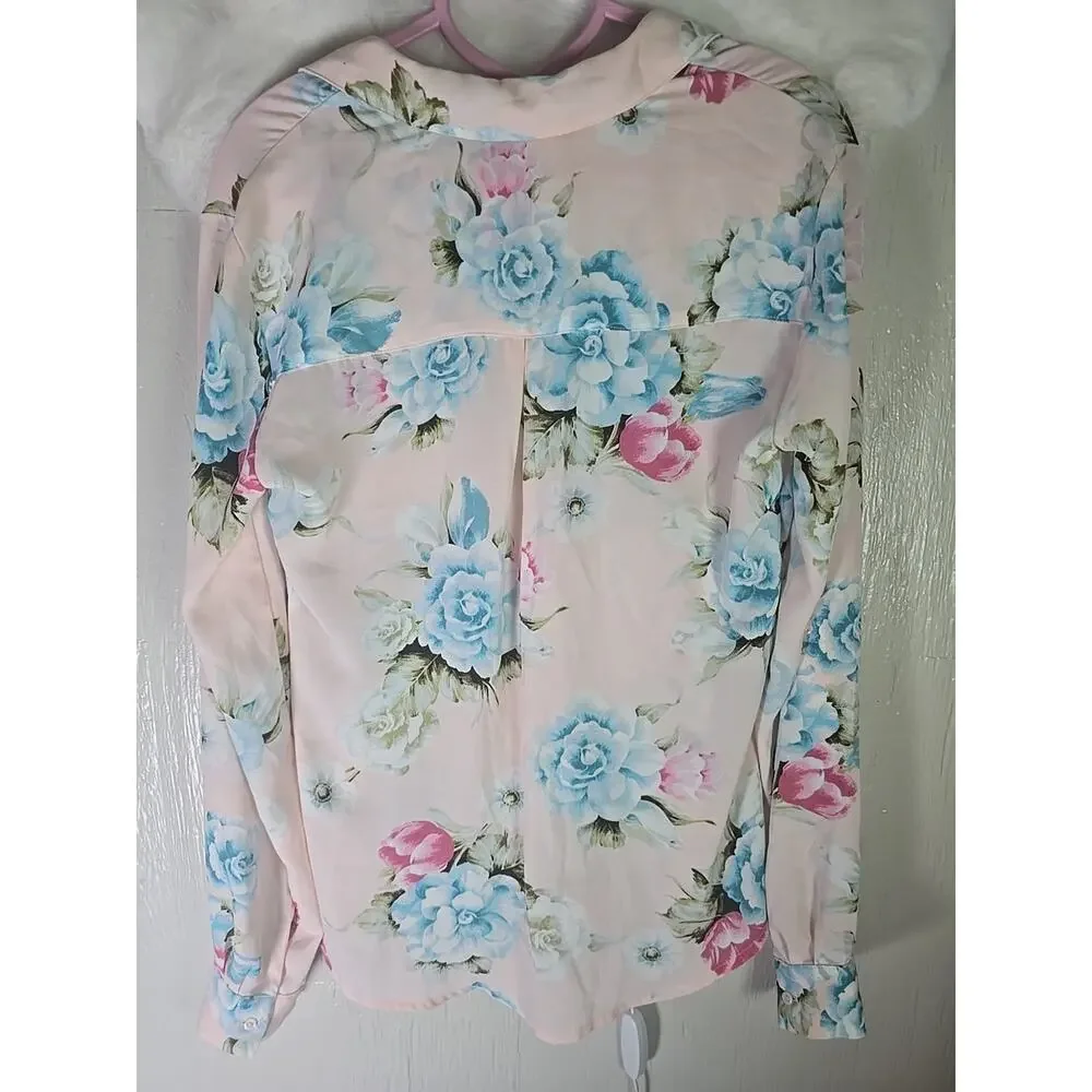 Candie's Pink Floral Lightweight Blouse Top Sz Small Office Formal Work Casual - Picture 9 of 10
